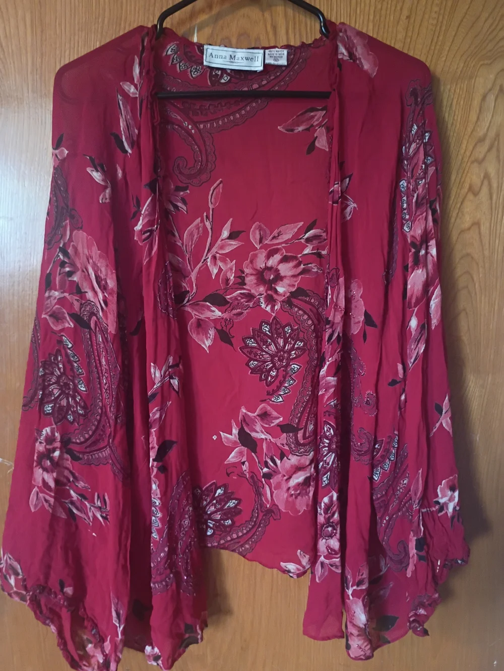 Women's Red Floral Open Front Cardigan